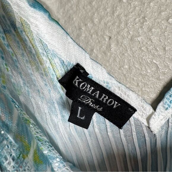 Komarov Maxi Dress Crinkle Mesh Blue Semi Sheer Watercolor Fairycore Girly Large - Picture 6 of 9